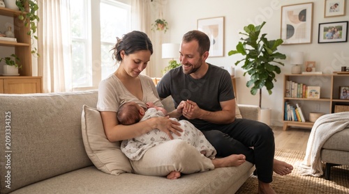Father Supporting Breastfeeding Mother at Home