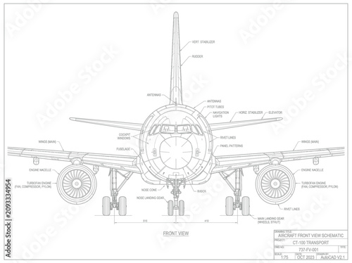 Photos Technical Front View Schematic Drawing of a Commercial Jet Airplane for Aeronaut