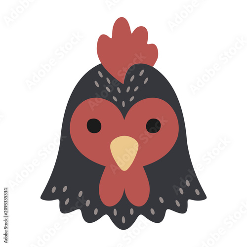 Принти на полотні Rooster Head Cute Cartoon Animal Face Vector Illustration