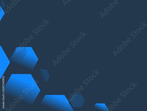 Dark blue background with geometric hexagonal patterns in varying shades of blue. The hexagons are arranged primarily along the left side and bottom of the image, creating a modern, abstract design. S