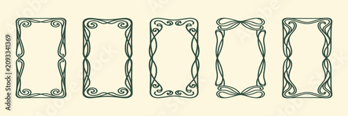 Fotografie Ornate Floral Frames A Series Of Five Vector Illustrations In Teal