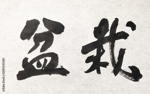 Obraz na płótnie Bonsai (盆栽) Japanese Calligraphy - Handwritten Kanji Brush Art