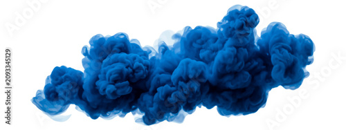 Dark blue abstract smoke cloud with flowing vapor isolated on white background for creative compositing