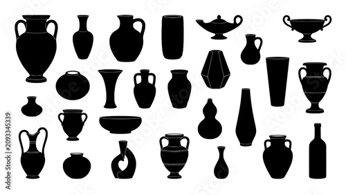 Tableau sur toile Collection of ancient pottery silhouettes vases urns ceramic vessels with silhou