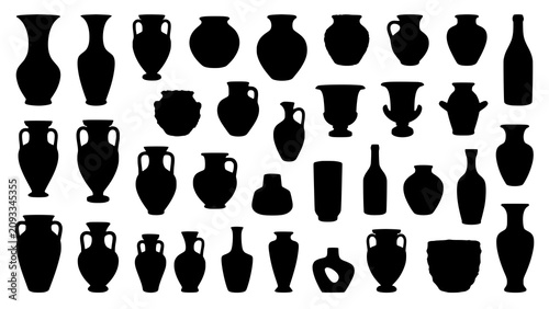 Quadro su tela Set of various ancient pottery vase silhouettes and ceramic vessel shapes