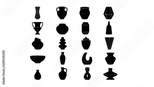 Bild auf Leinwand Collection of various vase and pottery silhouettes for design projects with isol