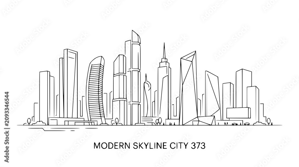 Fototapeta premium Minimalist city skyline line art illustration of skyscrapers