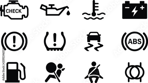 Photos Car Dashboard Warning Lights and Auto Diagnostic Interface Symbols Icon Set for