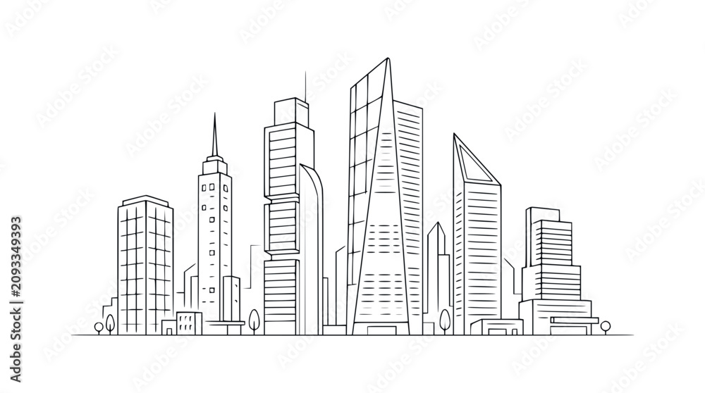 Obraz premium Minimalist city skyline line art illustration