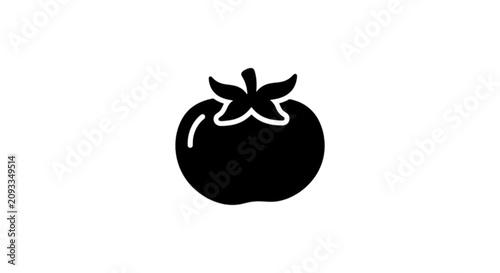 Fotografie Organic fresh red tomato silhouette icon with leafy stem green sepals details is