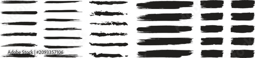  Set of different grunge brush strokes. Paint, ink brush, brush strokes, brushes, lines, frames. Dirty artistic design elements. Straight line vector brush strokes. Black brush strokes vector.