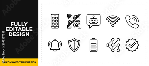 flat vector illustration line art icon bundle set design highlighting smart digital network connections global internet wi-fi access mobile devices tech connectivity UI