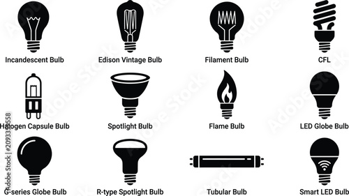 Fotografía Silhouette of various light bulb icon types for design or education