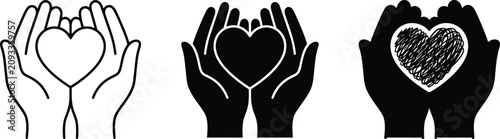 Konstfotografi Silhouette of hands holding heart shapes in a loving gesture icon