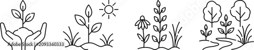 Konstfotografi Native Plant Restoration Icons Set Vector, Ecological Restoration, Habitat Recov