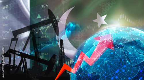 Bild auf Leinwand Global oil production with Pakistani flag