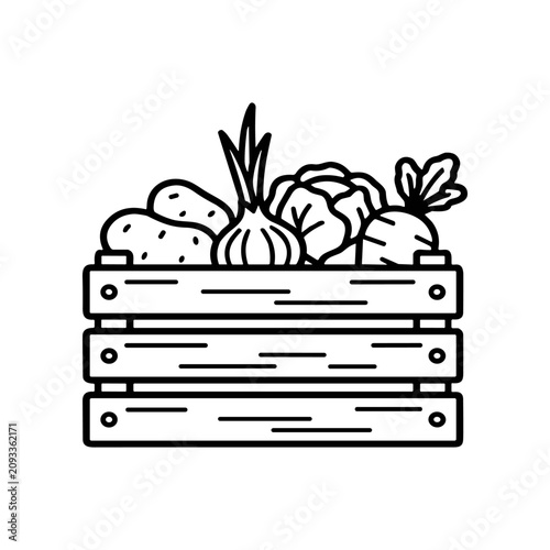 Картината върху платно Fresh vegetables in a wooden crate.