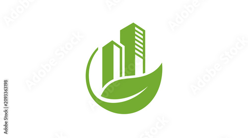 Eco friendly cityscape green logo design.
