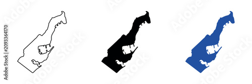 Monaco map outline and silhouette, a coastal European principality