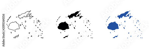 Foto Map outlines of Fiji islands and surrounding smaller islands in black and blue