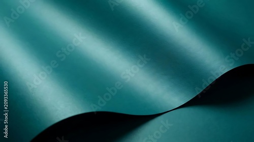 Abstract teal blue paper curve with dark shadows.
