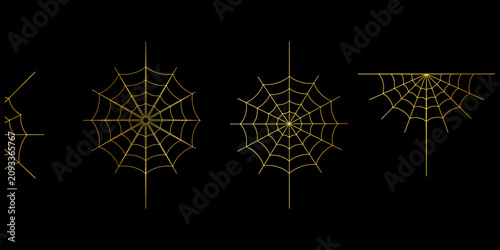 Fotografie Collection of stylized spider webs in various designs and orientations, vector collection diverse spiderweb designs for spooky decorations party supplies and digital art projects, A set of spider web
