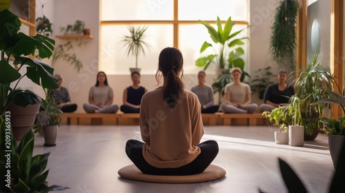 People practicing mindfulness meditation together during a peaceful wellness workshop session