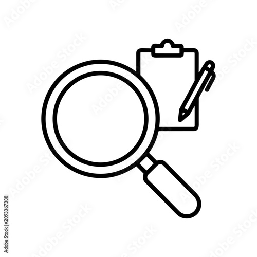 Foto Magnifying glass with clipboard and pencil.