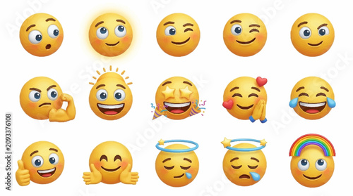 Collection of colorful emoji faces expressing emotions.
