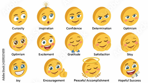 фотографія Collection of colorful cartoon emotion faces expressing feelings.