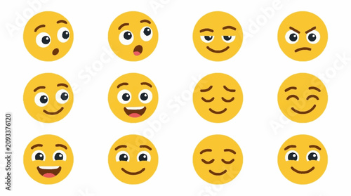 Foto Collection of colorful emoji faces expressing emotions.