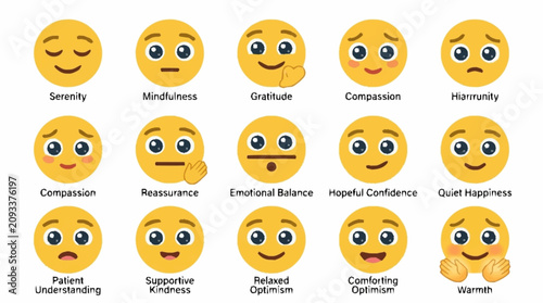 Collection of colorful cartoon emoji faces expressing emotions.