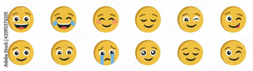 Εκτύπωση καμβά Collection of colorful cartoon emoji faces expressing emotions.