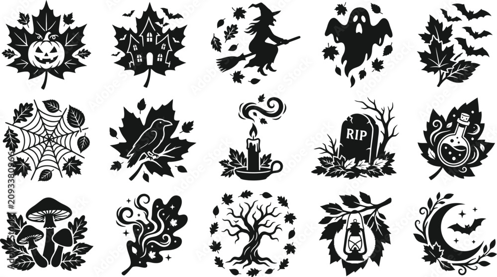 Fototapeta premium Halloween vector bundle spooky designs for autumn celebrations party graphics and seasonal decorations