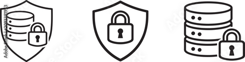 Data security icon set with shield, padlock, database, privacy and protection vector symbols collection.