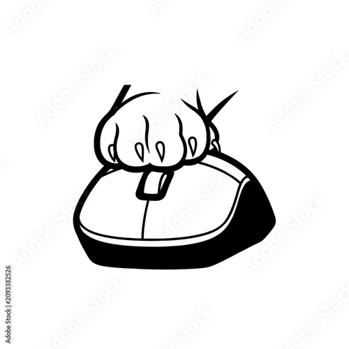 Foto A clenched fist on a computer mouse.