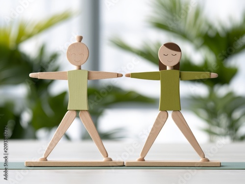 Wooden Figures Representing Mental Wellness and Self-Care Practices for Personal Growth and Mindfulness in a Tranquil Environment