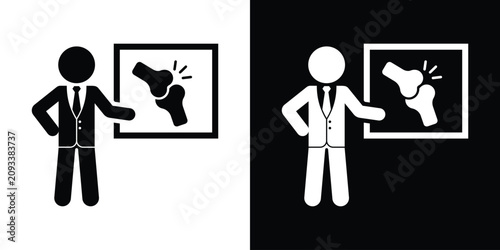 Bild auf Leinwand Doctor or medical expert pointing to an X-ray image of a joint bone, black and white icon set