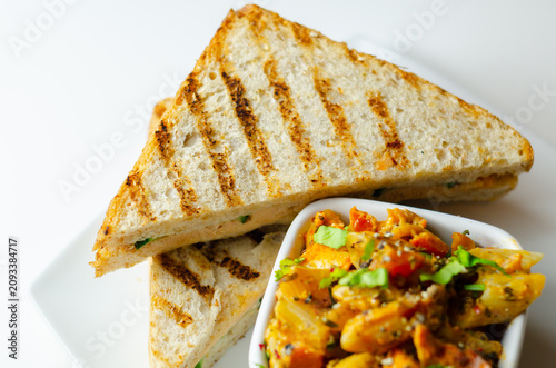 Grilled toast slices with distinct char marks