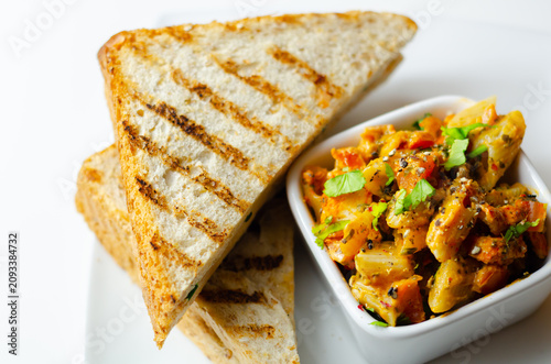 Grilled toast slices with distinct char marks