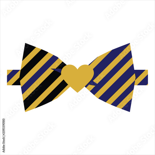 Elegant black bow tie with heart-shaped knot, isolated on white background, vector illustration