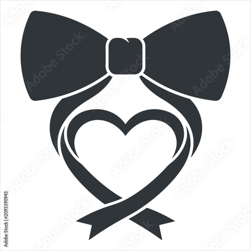Elegant folded black bow tie forming a symmetrical heart shape, minimalist vector illustration on white background
