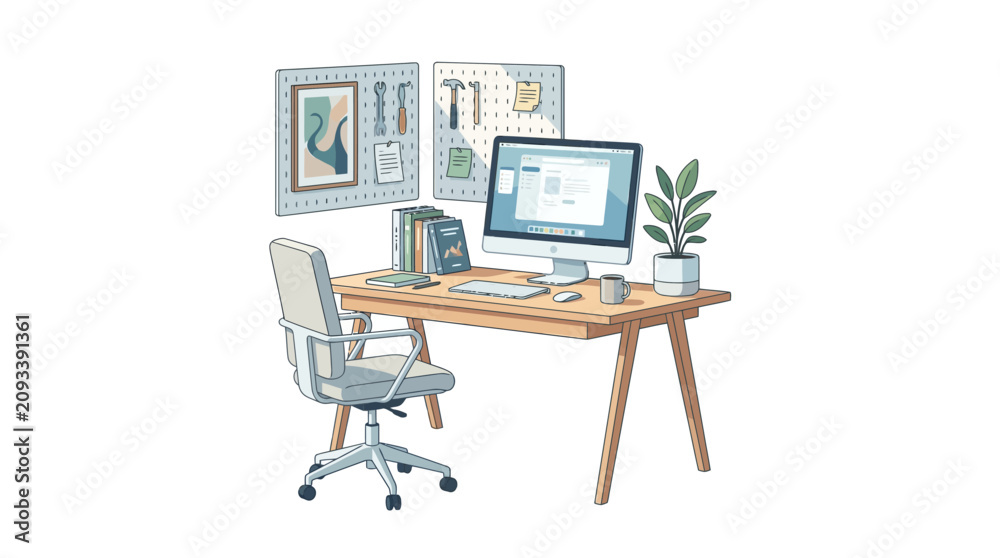 Fototapeta premium Bright contemporary workspace with modern minimalist interior design and natural light
