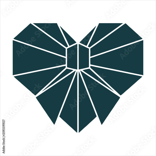 Minimalist origami bow tie heart symbol vector illustration in flat design style for love and romance themes