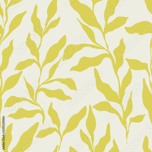 Minimalist Yellow Summer Leaves  Decorative seamless pattern. Repeating background. Tileable wallpaper print.
