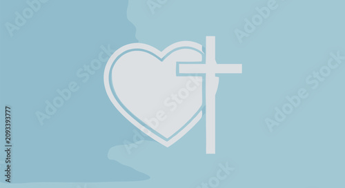 Fotografie Symbol of christian love heart and cross icon design isolated on blue background for religion and faith concept graphic art