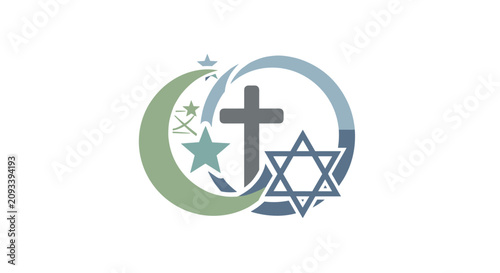 Canvas Print Interfaith symbol with crescent moon, cross, and star of david representing islam christianity and judaism religious harmony abstract illustration