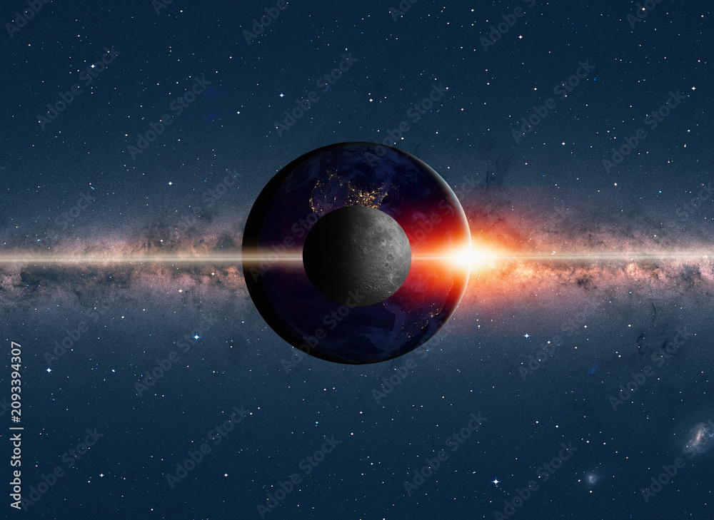 Fototapeta premium The Earth and Moon as Seen from the Surface of the space 