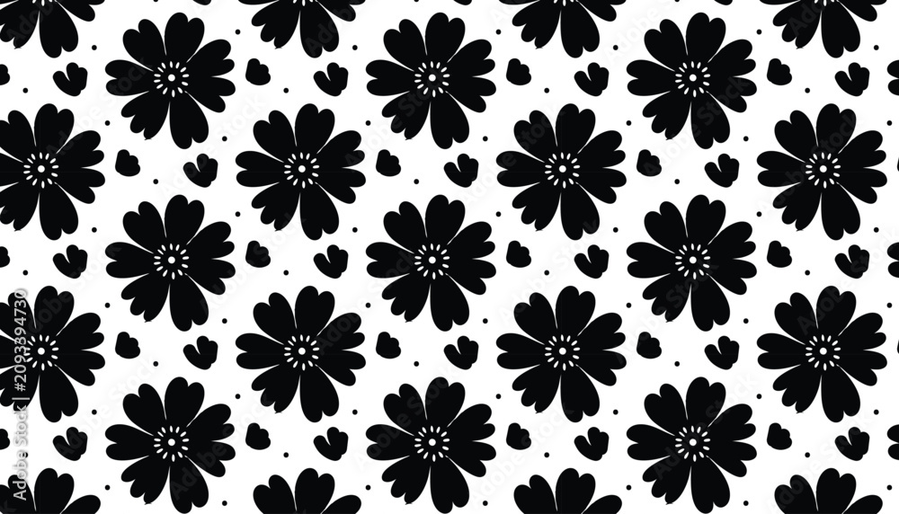 Fototapeta premium Seamless Floral Pattern, Black Flower Vector Design.Silhouette Flower Vector Design.