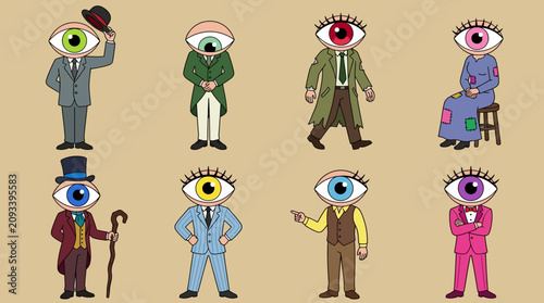 Photography Surreal Eyeball Head People Illustration - Diverse Vintage Characters Set